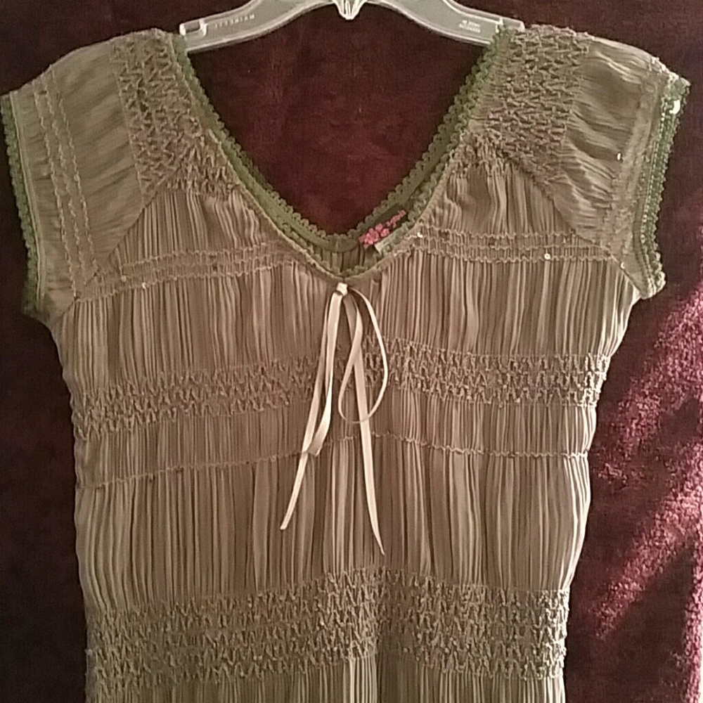 Boho Style Olive Green Top/w Bow Tie & sequences